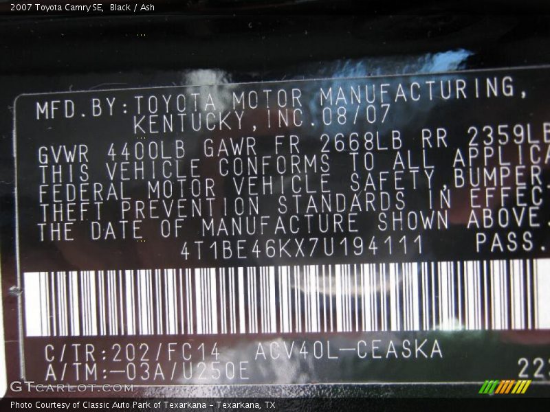 Black / Ash 2007 Toyota Camry SE