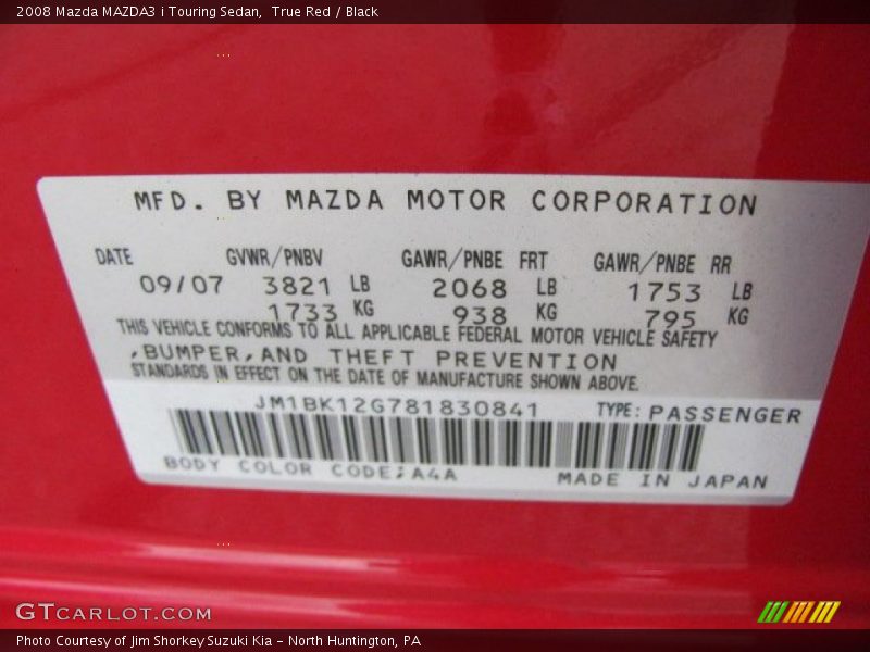 True Red / Black 2008 Mazda MAZDA3 i Touring Sedan