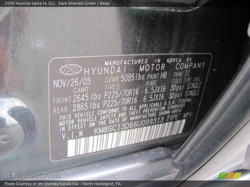 Dark Emerald Green / Beige 2006 Hyundai Santa Fe GLS