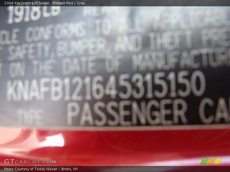 Radiant Red / Gray 2004 Kia Spectra LS Sedan