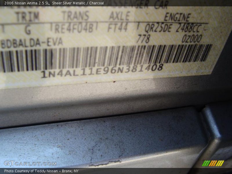 Sheer Silver Metallic / Charcoal 2006 Nissan Altima 2.5 SL