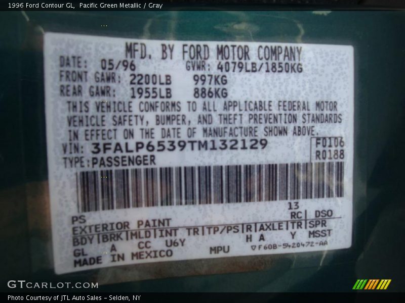 Pacific Green Metallic / Gray 1996 Ford Contour GL