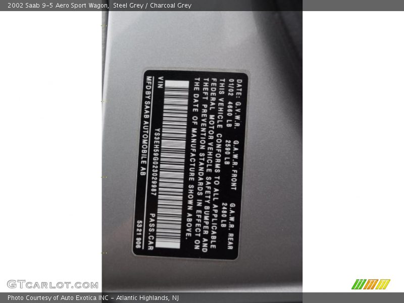 Steel Grey / Charcoal Grey 2002 Saab 9-5 Aero Sport Wagon