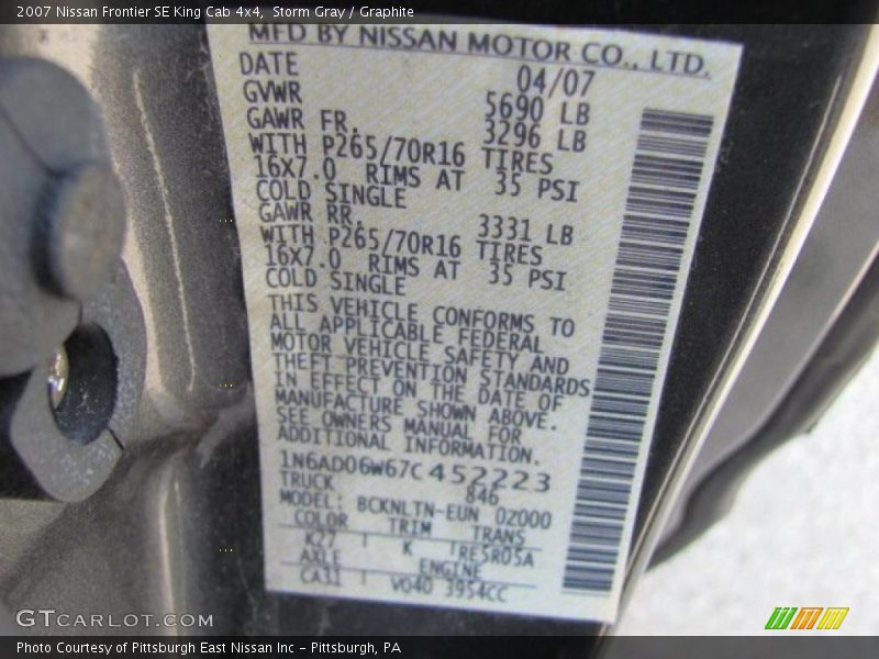 Storm Gray / Graphite 2007 Nissan Frontier SE King Cab 4x4