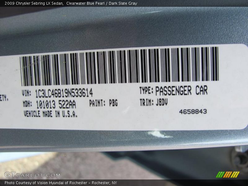 Clearwater Blue Pearl / Dark Slate Gray 2009 Chrysler Sebring LX Sedan