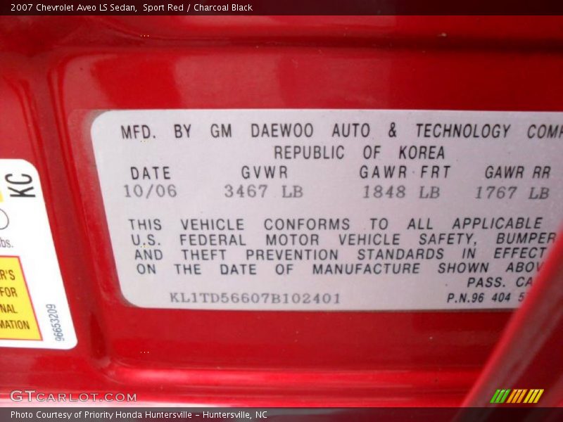 Sport Red / Charcoal Black 2007 Chevrolet Aveo LS Sedan
