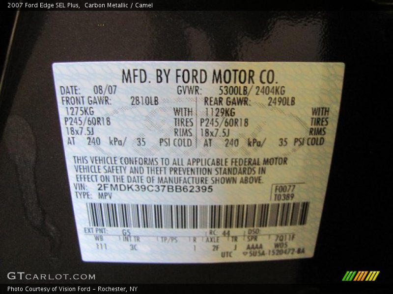 Carbon Metallic / Camel 2007 Ford Edge SEL Plus