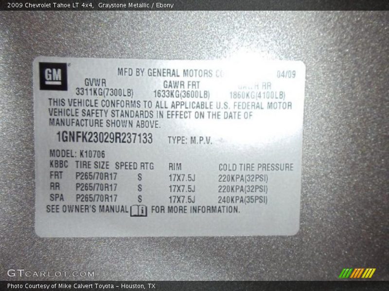 Graystone Metallic / Ebony 2009 Chevrolet Tahoe LT 4x4