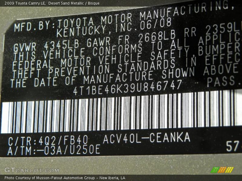 Desert Sand Metallic / Bisque 2009 Toyota Camry LE