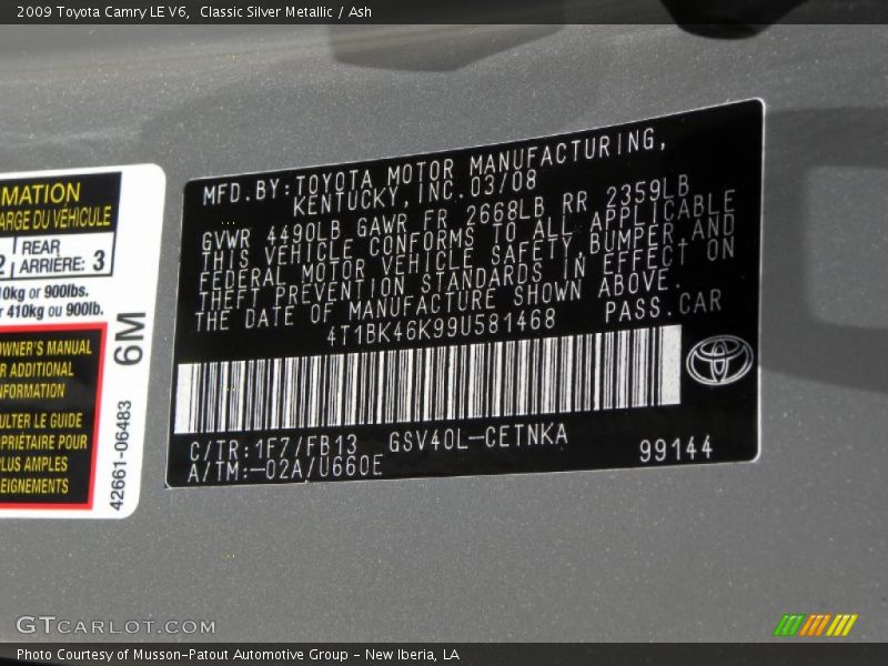 Classic Silver Metallic / Ash 2009 Toyota Camry LE V6