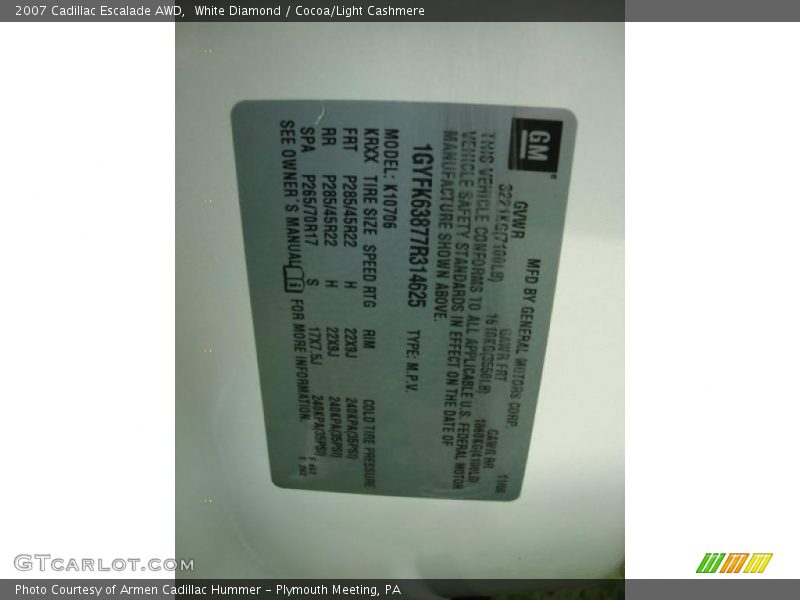 White Diamond / Cocoa/Light Cashmere 2007 Cadillac Escalade AWD