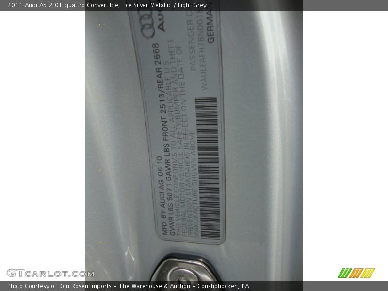 Ice Silver Metallic / Light Grey 2011 Audi A5 2.0T quattro Convertible