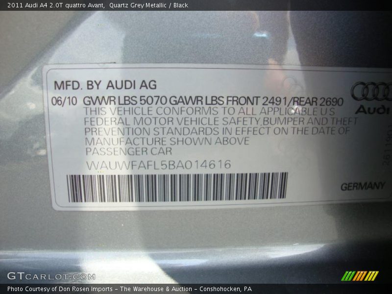 Quartz Grey Metallic / Black 2011 Audi A4 2.0T quattro Avant