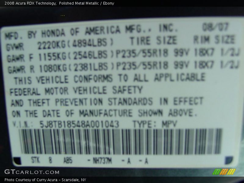 Polished Metal Metallic / Ebony 2008 Acura RDX Technology