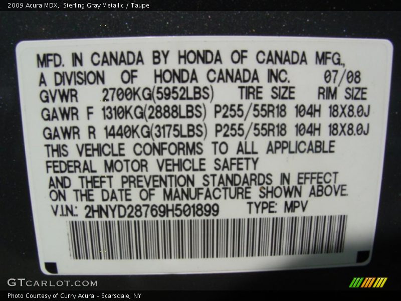 Sterling Gray Metallic / Taupe 2009 Acura MDX