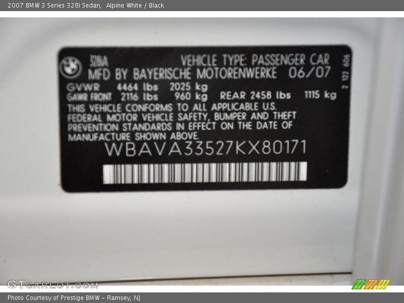 Alpine White / Black 2007 BMW 3 Series 328i Sedan