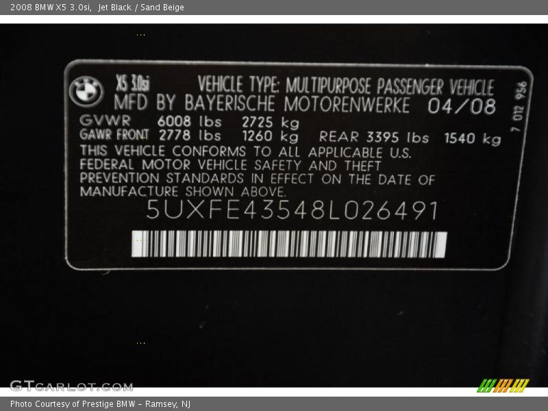 Jet Black / Sand Beige 2008 BMW X5 3.0si