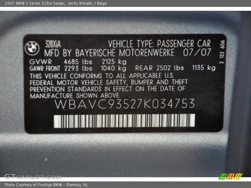 Arctic Metallic / Beige 2007 BMW 3 Series 328xi Sedan