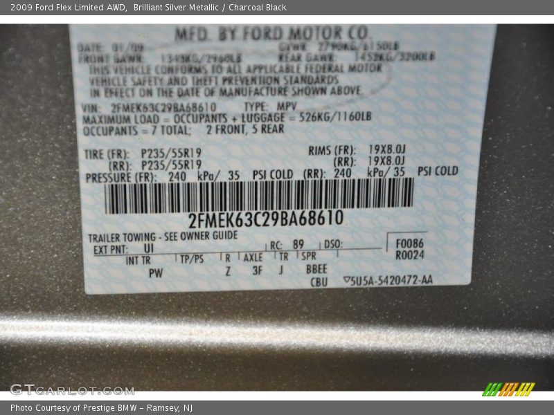 Brilliant Silver Metallic / Charcoal Black 2009 Ford Flex Limited AWD