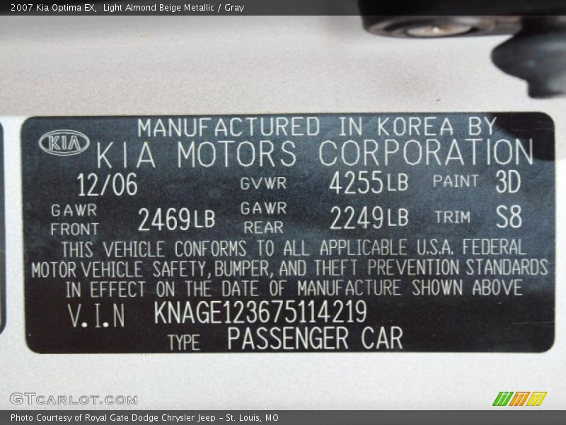Light Almond Beige Metallic / Gray 2007 Kia Optima EX