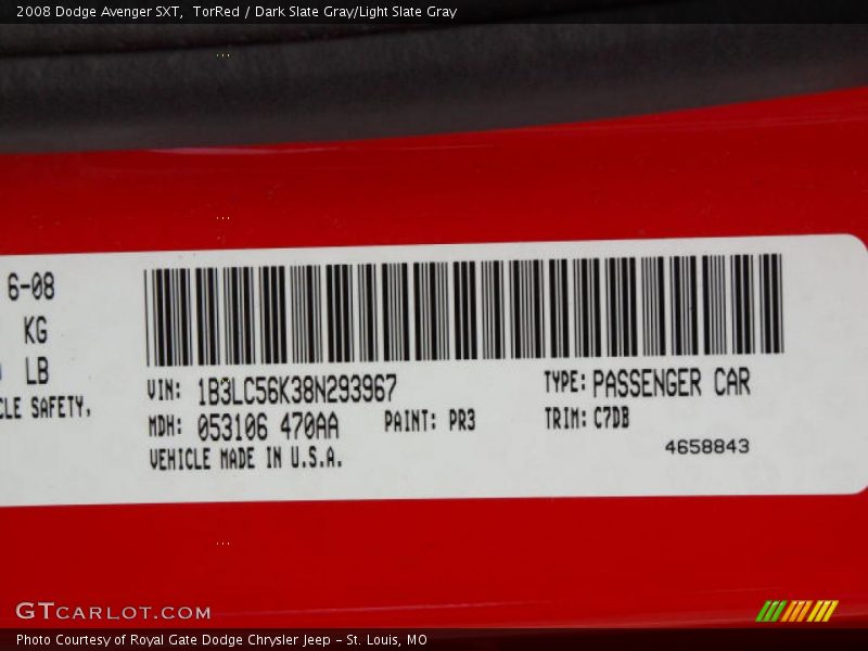 2008 Avenger SXT TorRed Color Code PR3