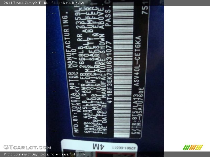 Blue Ribbon Metallic / Ash 2011 Toyota Camry XLE