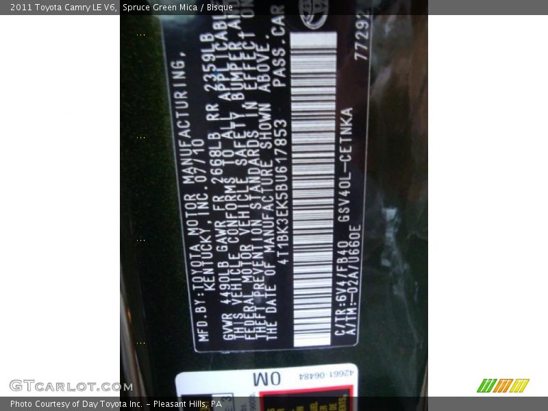 Spruce Green Mica / Bisque 2011 Toyota Camry LE V6