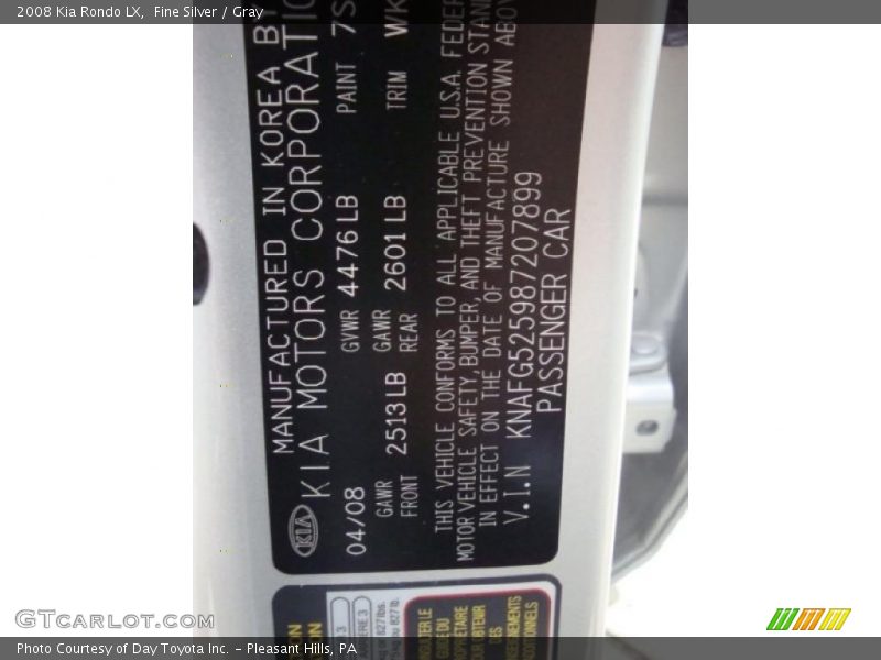 Fine Silver / Gray 2008 Kia Rondo LX
