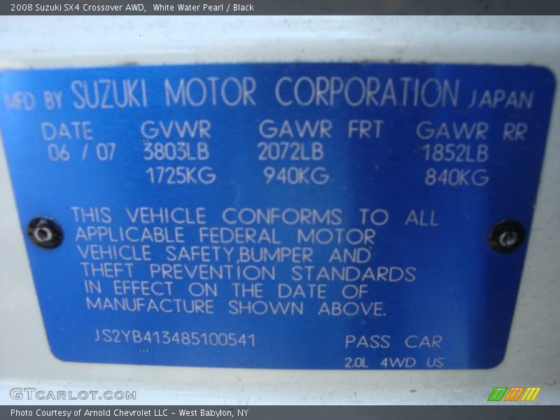 White Water Pearl / Black 2008 Suzuki SX4 Crossover AWD