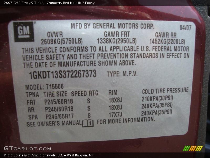 Cranberry Red Metallic / Ebony 2007 GMC Envoy SLT 4x4