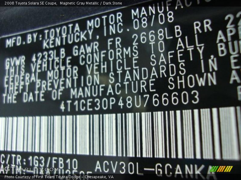 Magnetic Gray Metallic / Dark Stone 2008 Toyota Solara SE Coupe