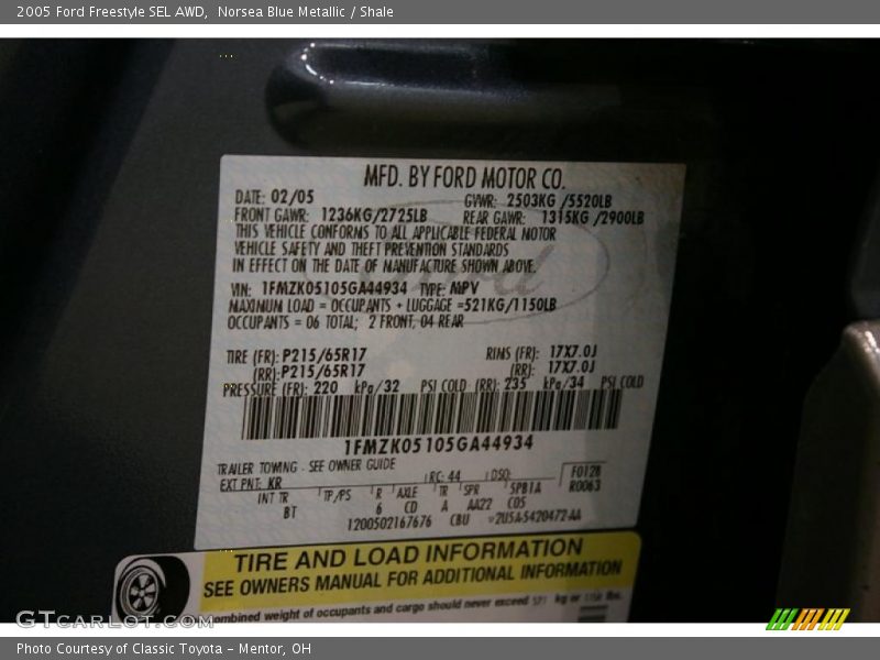 Norsea Blue Metallic / Shale 2005 Ford Freestyle SEL AWD