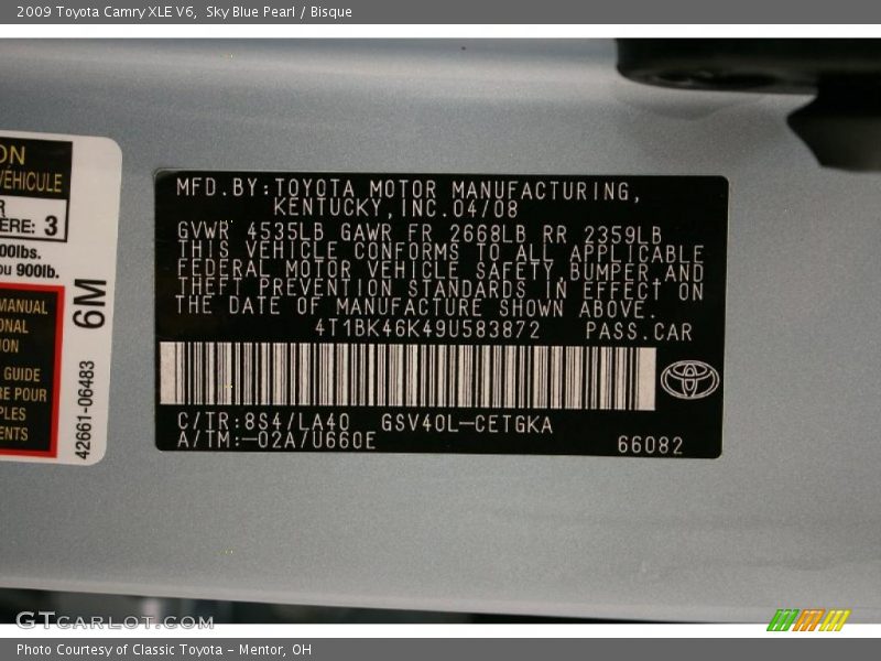 Sky Blue Pearl / Bisque 2009 Toyota Camry XLE V6