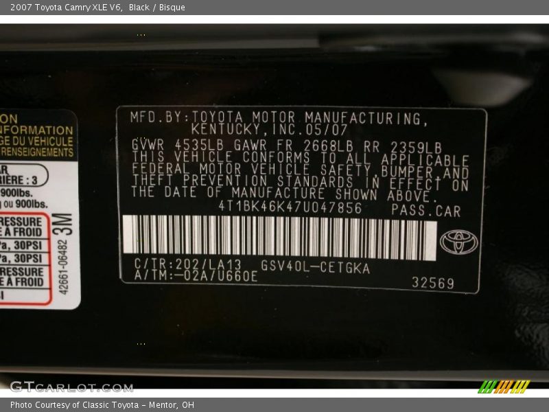 Black / Bisque 2007 Toyota Camry XLE V6