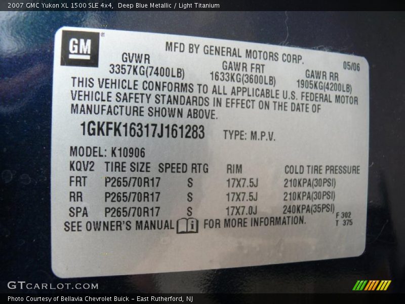 Deep Blue Metallic / Light Titanium 2007 GMC Yukon XL 1500 SLE 4x4
