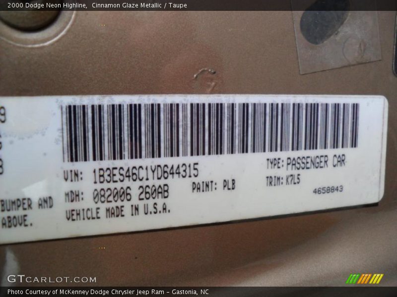 Cinnamon Glaze Metallic / Taupe 2000 Dodge Neon Highline