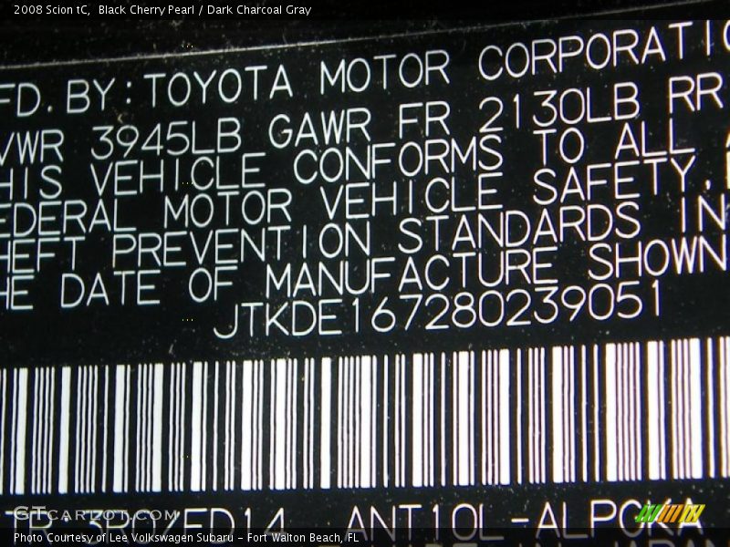 Black Cherry Pearl / Dark Charcoal Gray 2008 Scion tC