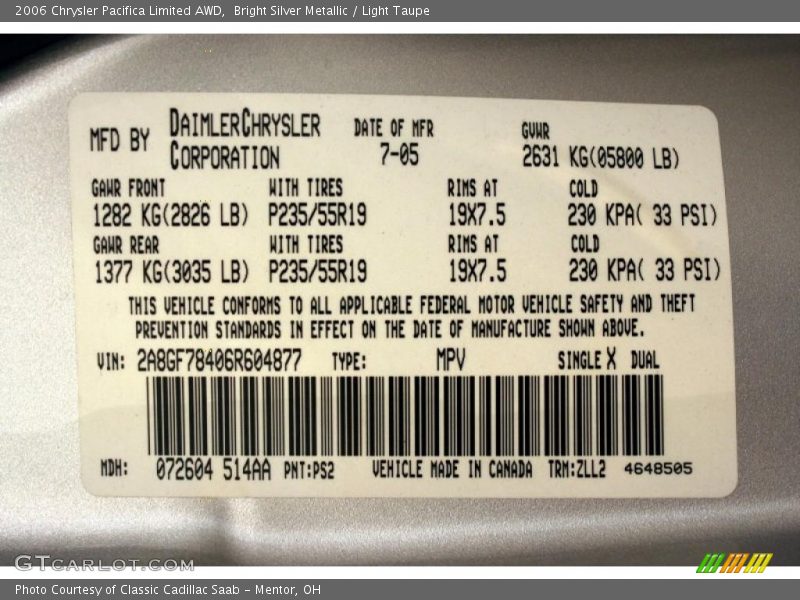 Bright Silver Metallic / Light Taupe 2006 Chrysler Pacifica Limited AWD