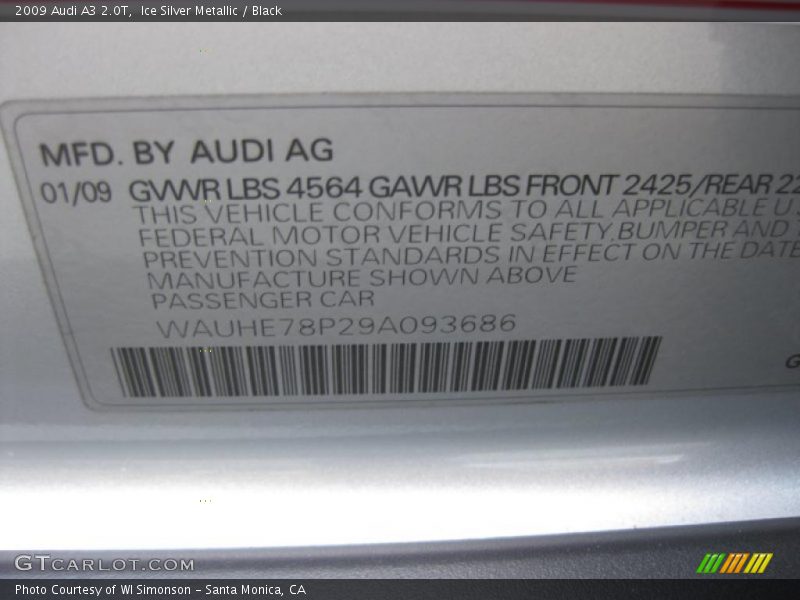Ice Silver Metallic / Black 2009 Audi A3 2.0T