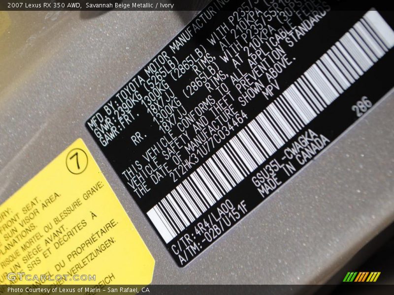 Savannah Beige Metallic / Ivory 2007 Lexus RX 350 AWD