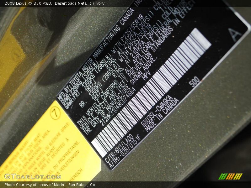 Desert Sage Metallic / Ivory 2008 Lexus RX 350 AWD
