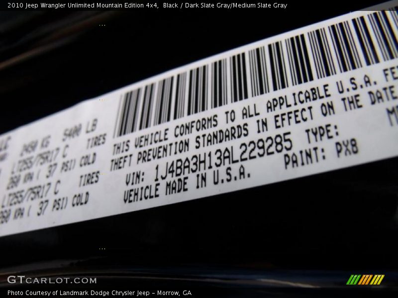 Black / Dark Slate Gray/Medium Slate Gray 2010 Jeep Wrangler Unlimited Mountain Edition 4x4