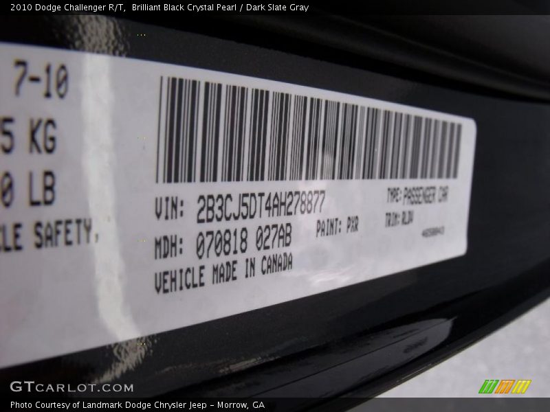Brilliant Black Crystal Pearl / Dark Slate Gray 2010 Dodge Challenger R/T