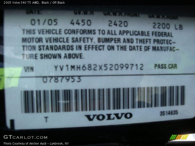 Black / Off Black 2005 Volvo S40 T5 AWD