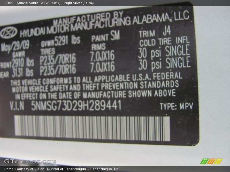 Bright Silver / Gray 2009 Hyundai Santa Fe GLS 4WD