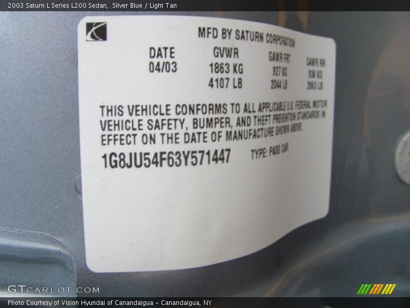 Silver Blue / Light Tan 2003 Saturn L Series L200 Sedan