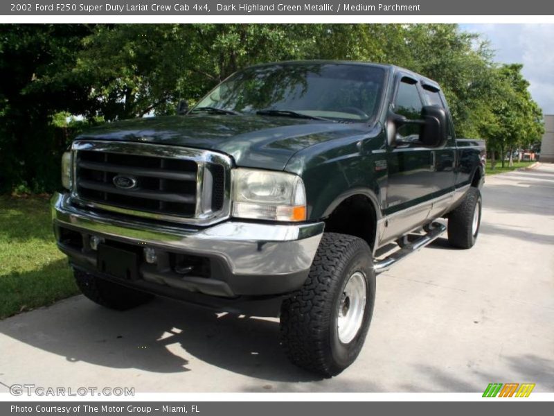 Dark Highland Green Metallic / Medium Parchment 2002 Ford F250 Super Duty Lariat Crew Cab 4x4