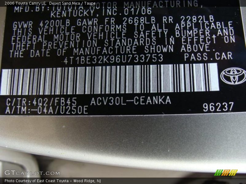 Desert Sand Mica / Taupe 2006 Toyota Camry LE