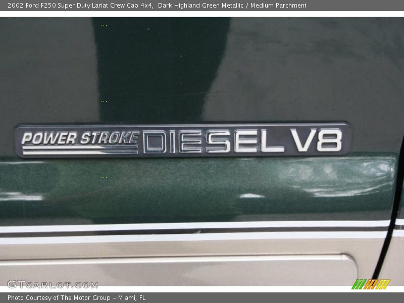 Dark Highland Green Metallic / Medium Parchment 2002 Ford F250 Super Duty Lariat Crew Cab 4x4