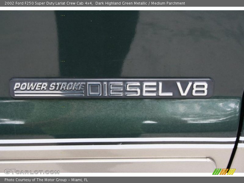 Dark Highland Green Metallic / Medium Parchment 2002 Ford F250 Super Duty Lariat Crew Cab 4x4